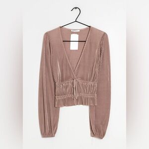 Zara Taupe V-Neck Blouse
